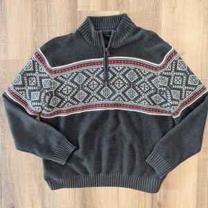 IZOD Men’s XXL Fair Isle Quarter-Zip Knit Sweater | Black Gray Pattern | Cotton